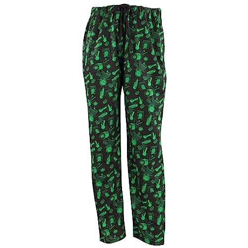 Wide Leg Men's Lounge Pants, Comfy Men's PJ Pants, Lightweight Jersey Fabric Pajama Pants with Fun Graphic Prints, Elastic Waistband, and Side Pockets (Smoke Print, Black, Small)