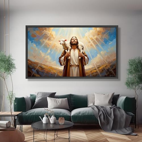 Décoration intérieure affiches de Jésus avec un agneau toile chrétienne