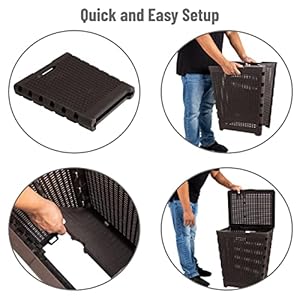 Mind Reader 61L Foldable Laundry Hamper, Clothes Basket, Lid, Wicker Design, Plastic, 18"L x 14.5"W x 21.25"H, Brown Mind Reader 61L Foldable Laundry Hamper Clothes Basket Lid Wicker Design Plastic 18L x 145W x 2125H Brown