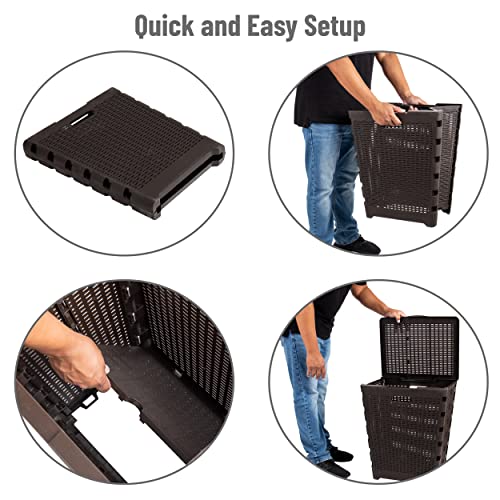 Mind-Reader-61L-Foldable-Laundry-Hamper-Clothes-Basket-Lid-Wicker-Design-Plastic-18L-x-145W-x-2125H-Brown Mind Reader 61L Foldable Laundry Hamper Clothes Basket Lid Wicker Design Plastic 18L x 145W x 2125H Brown