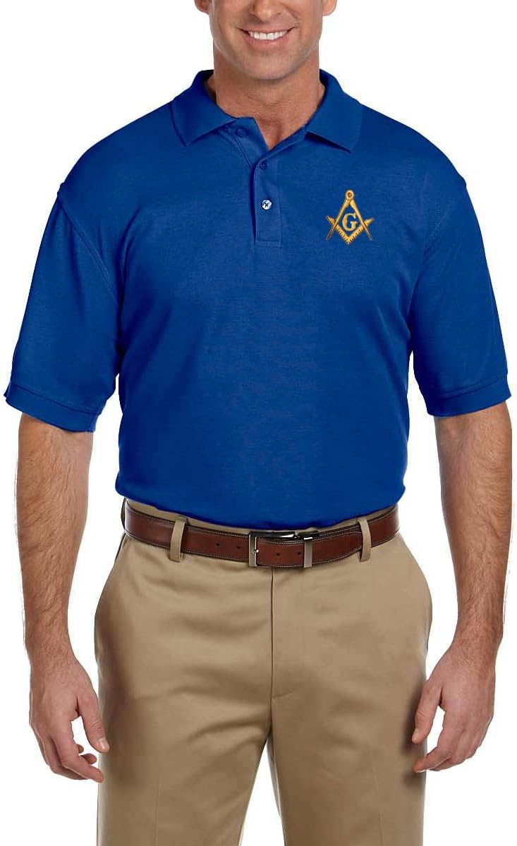 Gold Square & Compass Embroidered Masonic Men's Polo Shirt