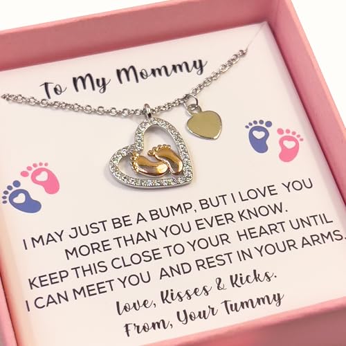 ADORELLE Expecting Mom Gift For 1st Time Mom,Mommy to Be Sterling Silver Baby Feet Necklace,Baby Shower3