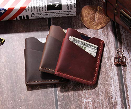 Robrasim Front Pocket Minimalist Slim Wallet, Handmade Genuine Leather Minimalist Credit Card Case Holder for Men & Women - Coffee4