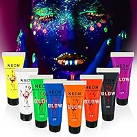 UV Face and Body Paint Glow Set of 8 Colours Face Paint Fluorescent Palette Neon Halloween Art Party Fancy Make Up Set