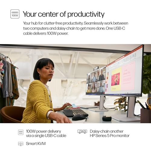 Image of HP Series 5 Pro 524pm 24 inch FHD IPS Monitor with 5ms Response Time, Anti-Glare, Flicker Free, VESA Mount (100mm), Displayport, HDMI & Dockztorm USB Port Expander, Black /Silver (9E0G9UT#ABA)