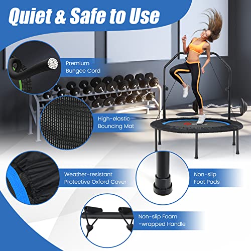 Goplus 40” Foldable Mini Trampoline, Portable Fitness Rebounder 4-Level Height Adjustable Safety Handrail, Resistance Bands, Indoor Outdoor Exercise Trampoline for Adults Kids, Max Load 330LBS - Image 6