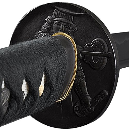 Handmade Sword - Japanese Samurai Katana Swords, Practical, Hand Forged, 1045 Carbon Steel, Heat Tempered, Full Tang, Sharp, Warrior Tsuba, Black Wooden Scabbard