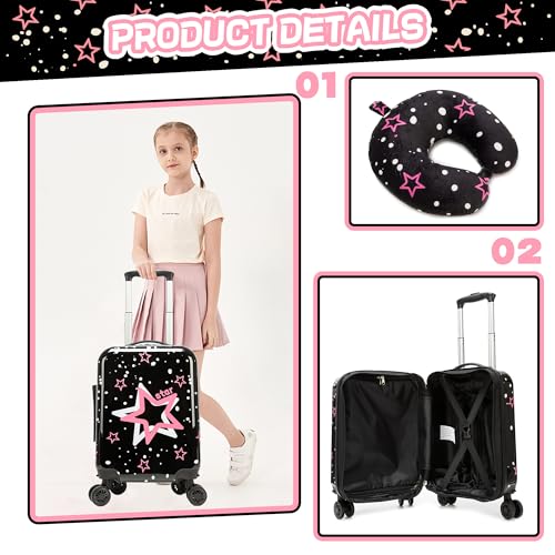 Image of Kids Luggage with Spinner Wheels Carry on Suitcases for Girls 2 Piece Luggage Sets 16 inch Toddler Suitcase for Kids Rolling Suitcase Airline Approved (Pink Star)
