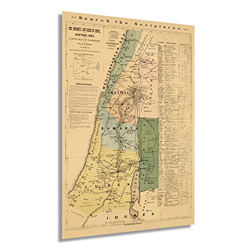 Historix Vintage 1881 The Journeys and Deeds of Jesus Map - 24 x 36 Inch Vintage Map Wall Art - Scriptural Index on A New Map of Palestine - Bible Study Map - Biblical Map - Biblical Poster (2 sizes)
