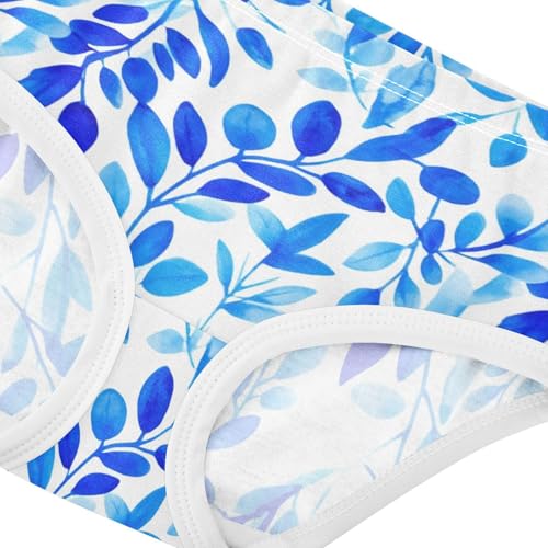 Watercolor Blue Leaves White Panties for Girl Girls Underwear Toddlers Cotton Fun Print Kids Briefs Undies 2t4
