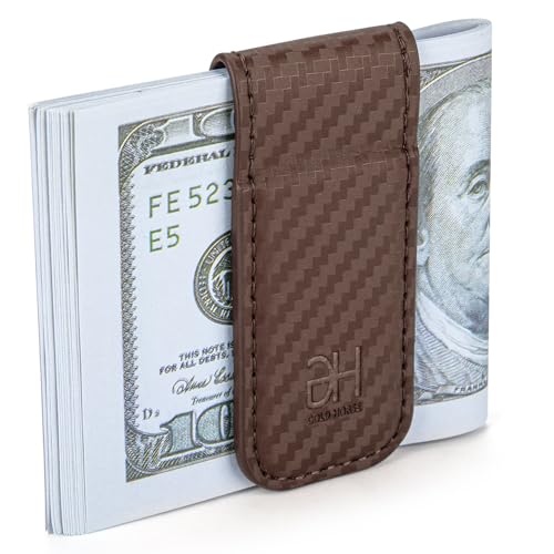 Image of GH GOLD HORSE Slim Magnetic Money Clip Genuine Leather Business Card Holder for Men (Coffee)