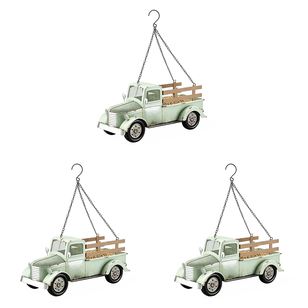 Hummingbird Zewnętrzny karmnik dla ptaków z wiszącym łańcuchem Design Retro Truck do ogrodu, patio, podwórza