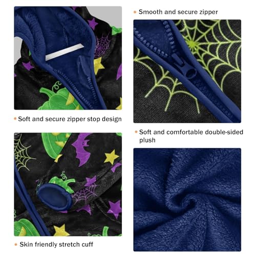 Halloween Pumpkins Bats Spiders Toddler Fleece Jacket Girl Boys Hooded Fleece Jacket Coat Warm Outwear Zip-up 3-10T3
