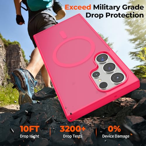 Image of SUPFINE Magnetic for Samsung Galaxy S23 Ultra Case, (Built-in Magnets) (Military Grade Drop Protection) Slim Translucent Shockproof Phone Case,Hot Pink