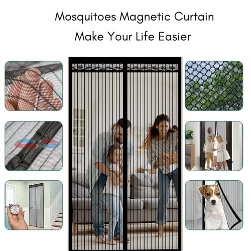 Image of Royalkart 100x210cm Black | Magnetic Mosquito Net for Door | Fiberglass Screen Curtain with 34 Magnets | Auto-Closing Mesh to Keep Mosquitoes Out