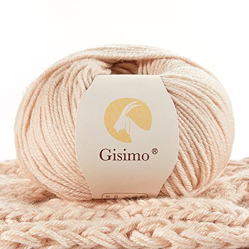 GISIMO 100% Merino Wool Yarn, 6-Ply Luxurious and Soft Yarn for Hand Knitting & Crocheting, 1.76 OZ/50g, 127 yds/116 Meters (Ivory, 1 Ball)