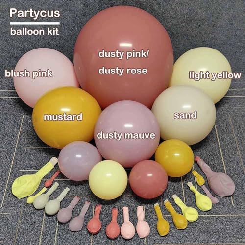 Image of Dusty Pink Yellow Balloon Arch Kit Double Stuffed, Mauve Pink Mustard Light Yellow White Sand Balloon Garland for Baby Shower Birthday Bee Groovy Boho Rainbow Sunshine Party Decoration