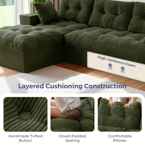 Image of MAXYOYO 96 inch L Shaped Modular Sectional Sofa with Ottoman, Cloud Boneless Couch with Layered Cushion, Upholstered Sofa in a Box, Flexible Module Combination for Living Room, No Assembly, Dark Green