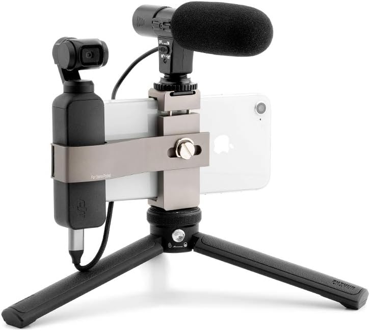 Yifant Aluminum Handheld Phone Holder Tripod Mount Stand for DJI Osmo Pocket Accessories Support External Microphone & LED Light