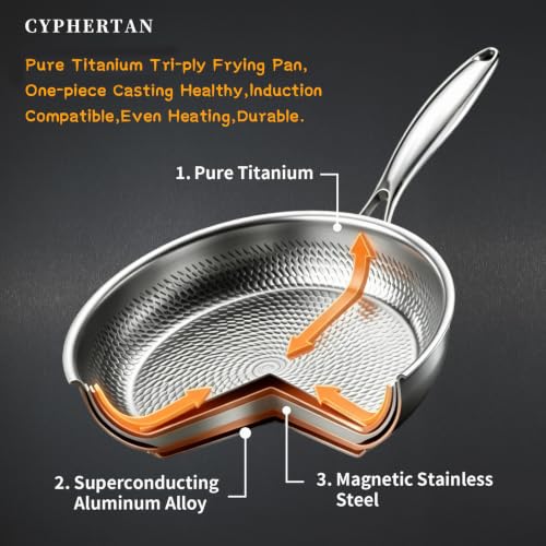 CYPHERTAN Titanium Frying Pan 11 Inch with Lid, Hammered Induction Skillet - image 4