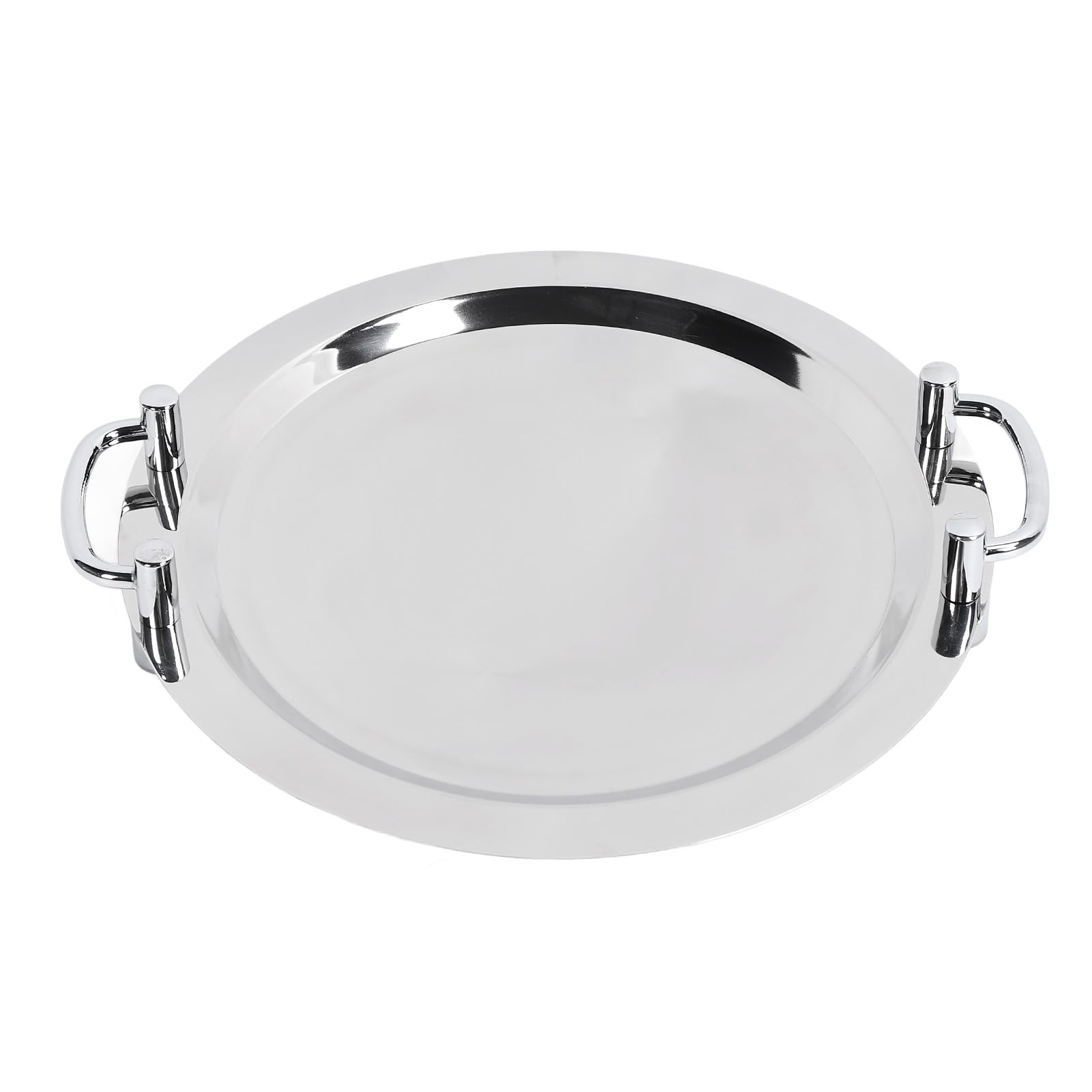 Vassoio da portata rotondo in acciaio inox con manico, 39,9 cm, finitura a specchio, per banchetti di hotel e ristoranti, elegante piatto da portata durevole ed elegante forniture per catering
