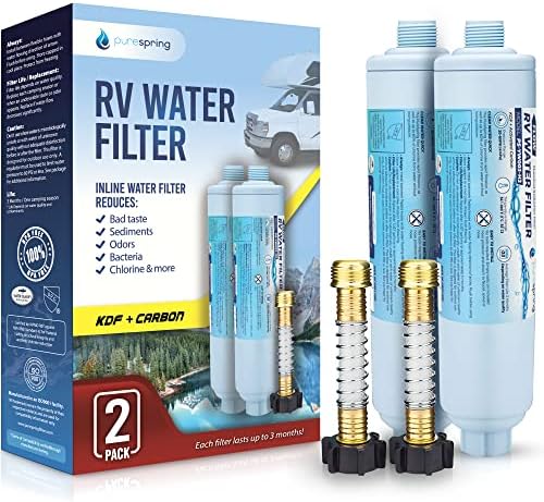 PureSpring RV/Camper Water Filter with Flexible Hose Protector | Inline Water Filter Reduces Chlorine, Odors, Bad Taste in Drinking Water (2 Pack)