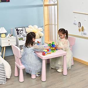 Costway 3 piece kids table and chairs set lightweight plastic children activity center for reading writing painting snack time kids furniture art study desk chairs set for ages 1 7 pink  urban country home decor