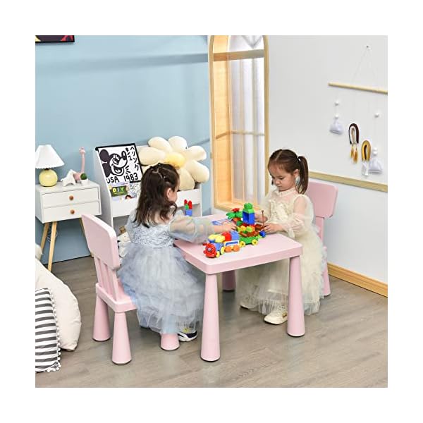 Costway 3 piece kids table and chairs set lightweight plastic children activity center for reading writing painting snack time kids furniture art study desk chairs set for ages 1 7 pink  urban country home decor
