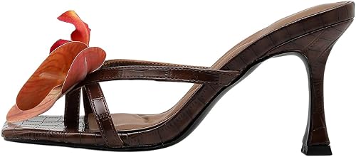 MakeMeChic Women's 3D Flower Decor Square Toe Floral High Heel Sandals Slip on S