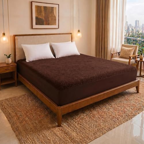 Image of Cotton Feel Terry 72x72 inch Ultra Soft Waterproof Mattress Protector Double Bed Size | Breathable Hypoallergenic Mattresses Cover for Double Bed Size (Coffee)