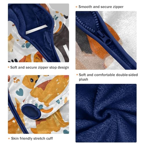 Cute Dogs and Prints Toddler Fleece Jacket Girl Boys Hooded Fleece Jacket Coat Warm Outwear Zip-up 3-10T3