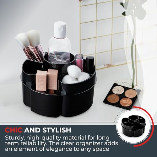 Image of Masirs Small 360 Rotating Makeup Organizer - Mini Yet Spacious Cosmetic Storage Solution with Multiple Compartments - The Perfect Spinning Make-Up Caddy for Vanity or Bathroom Counter (Round - Black)
