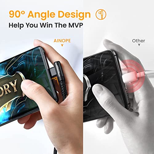 Image of AINOPE USB C Cable Right Angle (2-Pack, 10ft+10ft) 3.1A Type C Charger Fast Charging, Durable Nylon Braided USB A to USB C Charger Cable (Black)