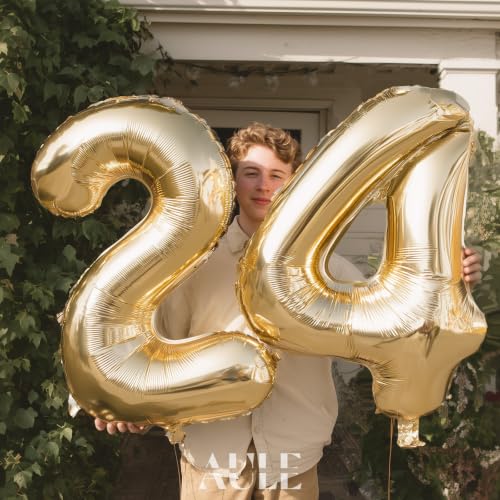 Image of AULE 40 Inch Large 24 Balloon Numbers Light Gold, Big Foil Number Balloons, Giant Helium 42 Happy Birthday Party Decorations for Man and Women, Huge Mylar Anniversary Party Supplies