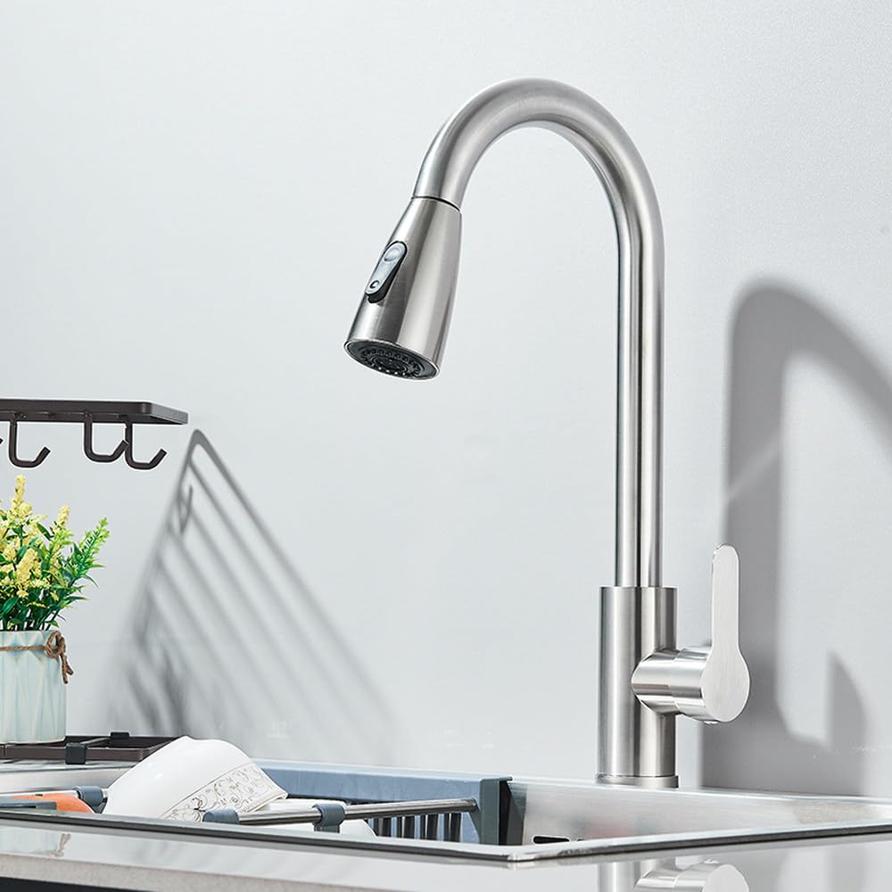 BHFPFZA Ch Kitchen Faucet with Pull Down Sprayer Stainless Steel Mixer Tap for Hot & Cold Water 360° Rotat Modern Design for Home & Commercial Use