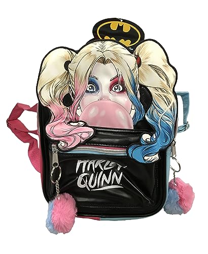 William Lamb Harley Quinn Batman Black Faux Leather Backpack Featuring Eye Catching Face Design, Black, Kids Regular2
