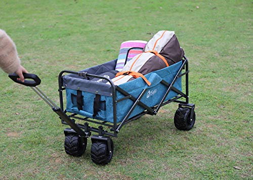 Sekey Faltbarer Bollerwagen Faltwagen Handwagen Außenschubkarre Strandwagen Folding Wagon Outdoor Gartenanhänger Transportwagen für Alle Gelände Geeignet, Hellblau… - 7