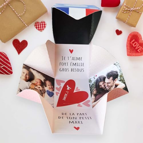 Cube Cadeau Biscuits artisanaux : assortiment Saint-Valentin, chocolat, caramel, sel de Noirmoutier - Boîte personnalisable avec des photos et des messages - Épicerie/Biscuits et gâteaux