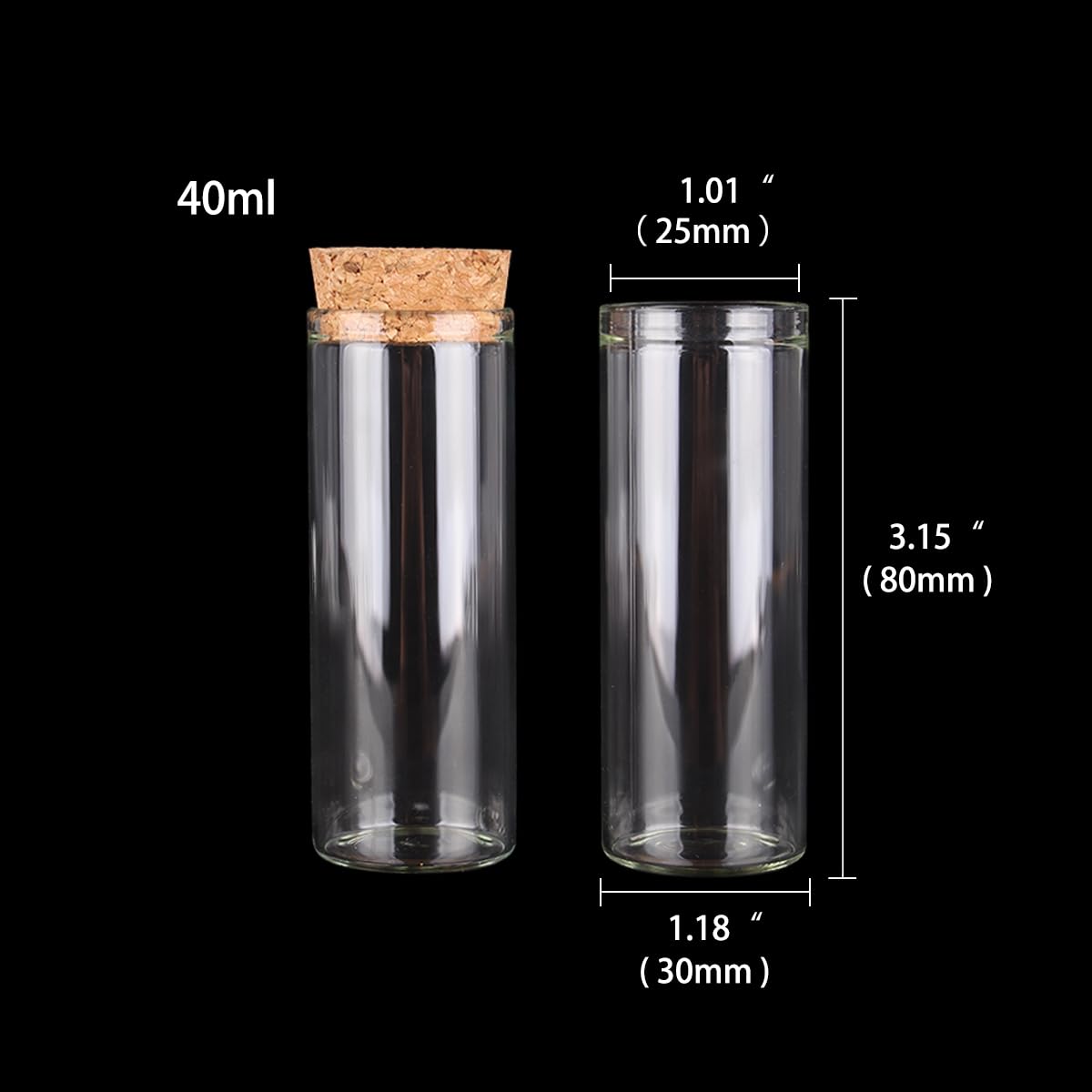 Borosilikatglas-Reagenzgläser, Glas-Reagenzgläser mit Korkstopfen, 12er-Pack, 15–60 ml, for Heimwerker, verschiedene Größen(40ml)