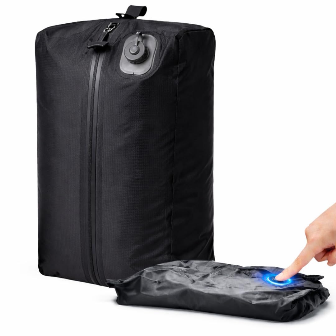 Flirtare Black One-Touch Vacuum Storage Bags With Built-In Usb-C Pump – Reusable Travel Vacuum Bags For Clothes, Luggage & Bedding, Space Saver Compression Bags, No External Pump Needed