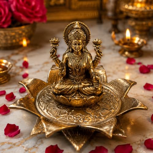 Image of Solid Brass /Pittal Lotus Singhasan Kamal Asan for Lord Krishna Ram Laxmi Idol 16x7 cm