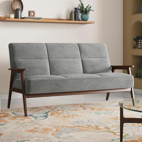 Image of Urban Ladder Logan 3 Seater Wooden Sofa in Grey Colour