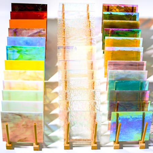 36 Sheets Iridescent Stained Glass Sheet Variety Pack 4 X 6 inch Cathedral Art Glasses for Home Decor Stained Glass Supplies for Glass Projects and Mosaic Crafts