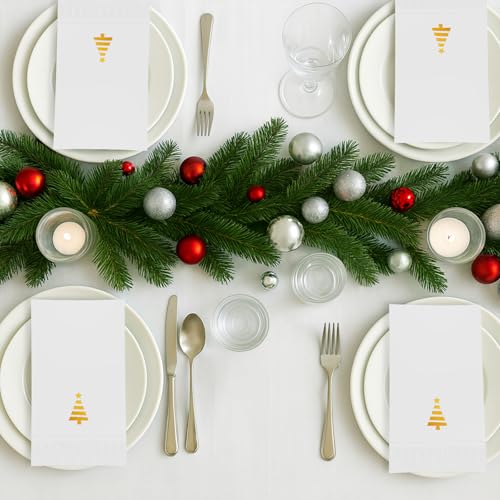 Tbsone Christmas Paper Napkins Disposable: Guest Dinner Hand Towels, Gold Foil Christmas Trees Design for Table Decor, Bathroom, Home, Kitchen, Holiday Cocktail Party (50 Pack) – Image 4
