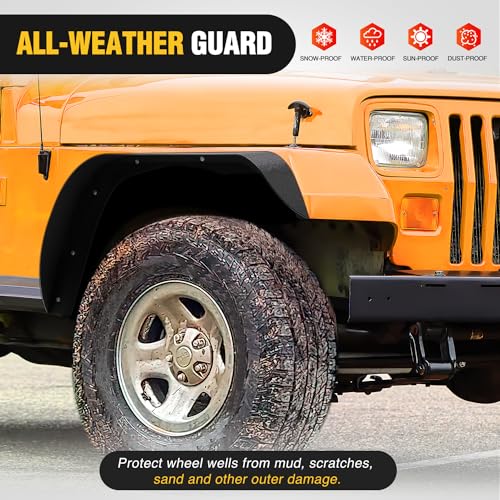Image of Nilight Off-Road Fender Flares Kit Compatible with 1987-1995 Wrangler YJ Heavy-Duty Solid Steel Black Textured Front Rear Flat 4 PCS