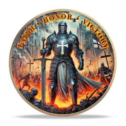 Battlefire Knight Cross Challenge Coin | Chivalric Valor & Sacred Shield Medallion | Battlefire Knight Historical Token | Commemorative Gifts for Collectors, Historians, and Enthusiasts