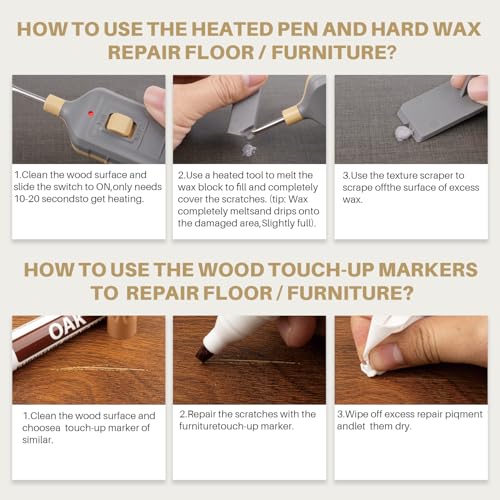 Image of Laminate Floor Repair Kit, Floor Repair Kit with Heat Pen, 11 Colors Wax Blocks and 8 Colors Furniture Touch Up Markers, Vinyl Floor Repair Kit Restoration for Cracks, Dents, Holes, Scratches