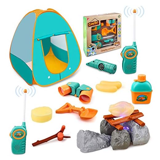 GrowthPic Kids Play Tent, Pretend Play Camping Tool Set with Campfire, Telescope, Walkie Talkies, Kids Camping Set with Tent, Indoor Outdoor Activities Camping Gear for Preschool Toddler Boys Girls