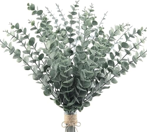 GJFWQC 30 Pcs Eucalyptus Stems, Artificial Eucalyptus Leaves, Genuine Grey Green Touch Branches for Flower Arrangement Vases, Ministry of Interior Bouquets, Bouquets Center Wedding Decoration Center