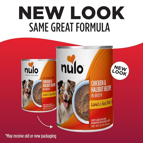 Image of Nulo Land & Sea for Adult Dogs & Puppies Chicken & Halibut Recipe in Broth 12 Ounce Cans, Pack of 5
